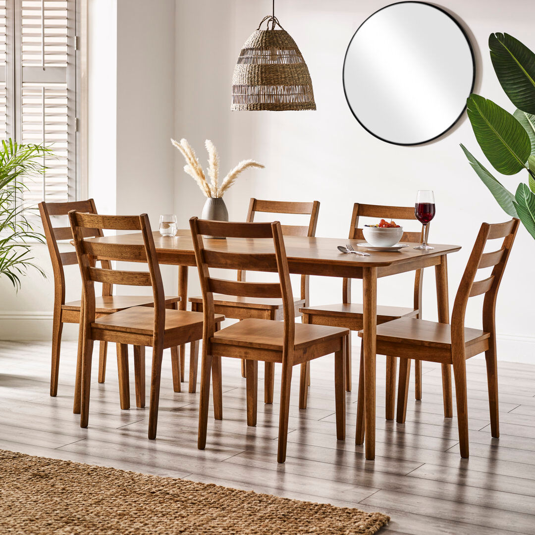 George Oliver Drea Solid Wood Farmhouse Dining Table Set with 6 Dining Chairs - Rustic Kitchen Style Brown 6