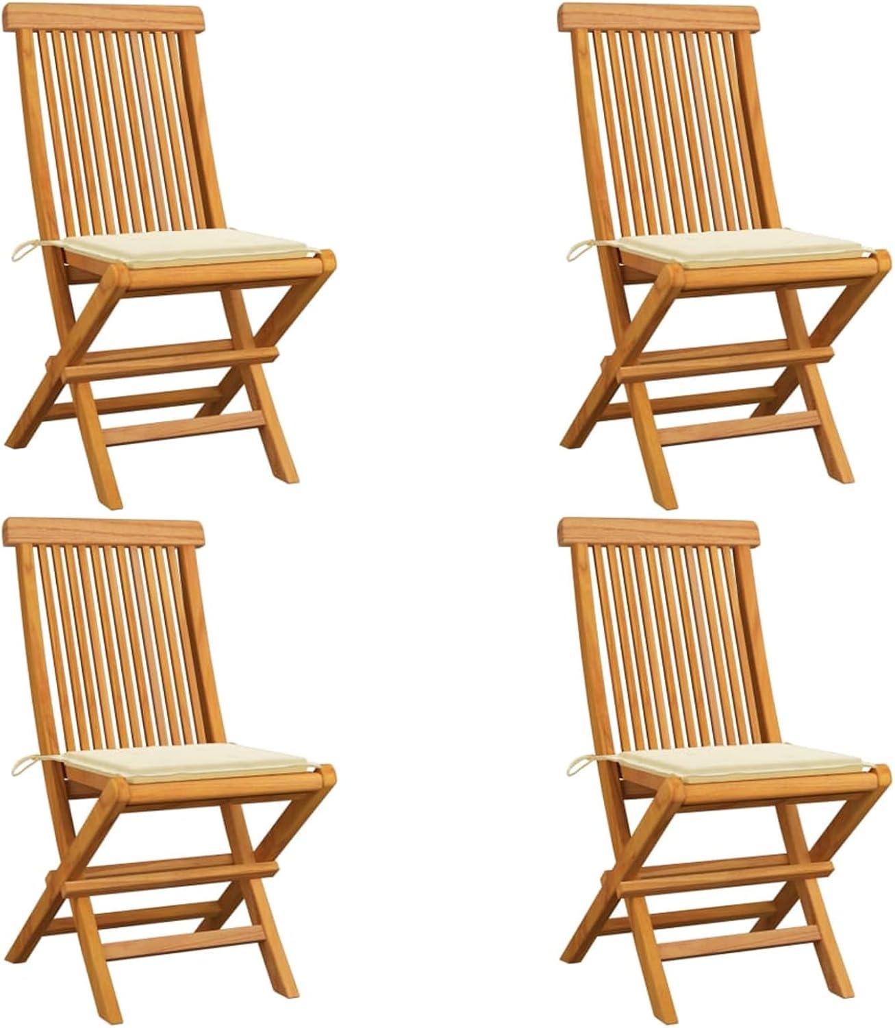 Gartenstühle mit Cremeweißen Kissen Garten StüHle Terassenstuhl AußEn GartenstüHle Balkon Stuhl 4 STK. Teak Massivholz