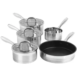 Salter BW06746EU7 Timeless Collection Stainless Steel 5 Piece Pan Set, Pfannenset + Topfset, Silber