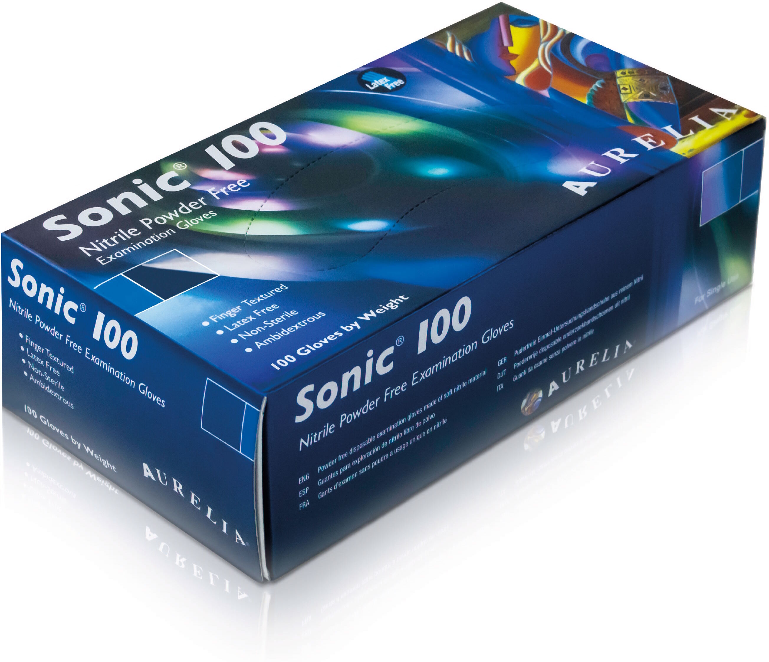 Aurelia Gloves Aurelia Sonic100 blå pudderfri nitrilhandske, 2,2 mil (100 stk) Medicinsk udstyr 100 stk