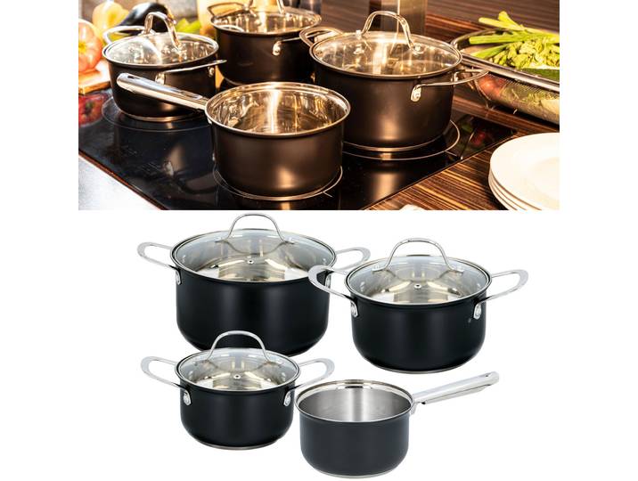 Kochgeschirr-Set, 7-tlg., rostfrei, induktionsgeeignet, schwarz/silber
