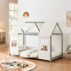 Halboffenes Kinderbett Tostedt 90x200cm Grau/Weiß [en.casa]