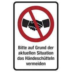Hinweisschild, Händeschütteln vermeiden, Folie, 150 x 100 mm - 100x150 mm Folie selbstklebend