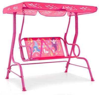 Costway 2-Seater Kids Patio Swing with Metal Stand and Adjustable Canopy-Pink