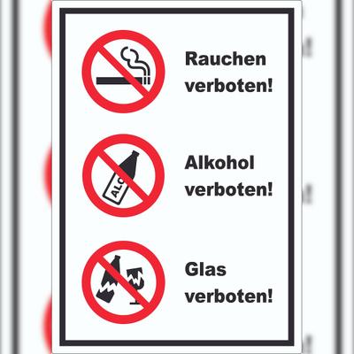 HB-Druck Aufkleber Alkohol Rauchen Glas verboten A3 (297x420mm)