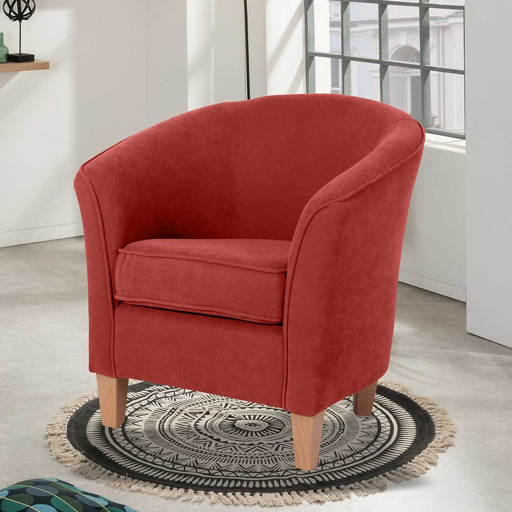 Pharao24.de Kleiner Cocktailsessel Velours in Terracotta Buchefarben