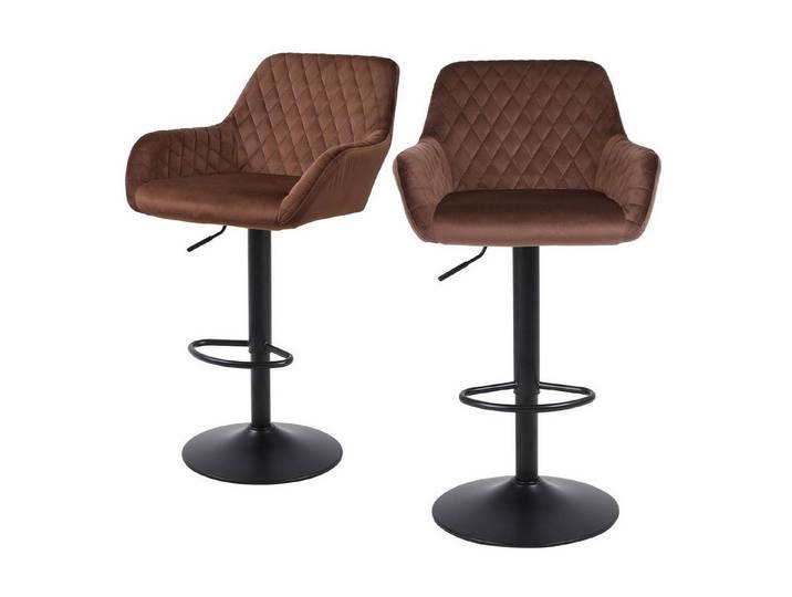 LuxusKollektion Barhocker Barhocker 2er Set Höhenverstellbar Drehbar Samtstoff Braun 2er-Set