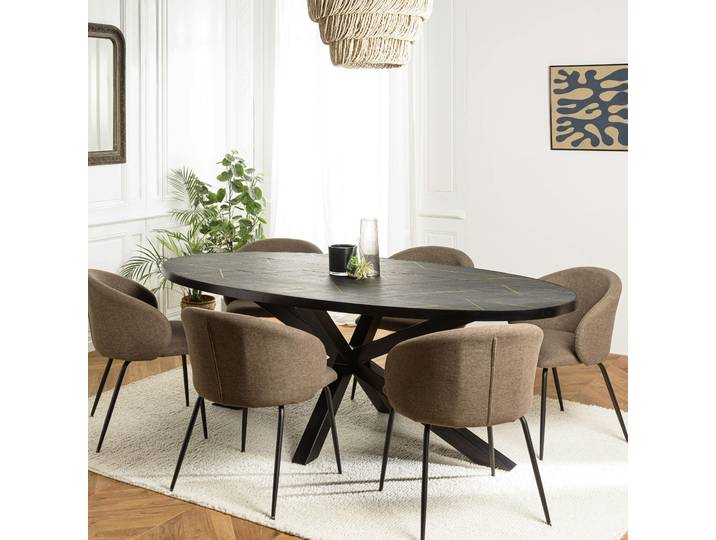 Table de repas ovale bois anthracite lignes dorées 220 cm BIHAR