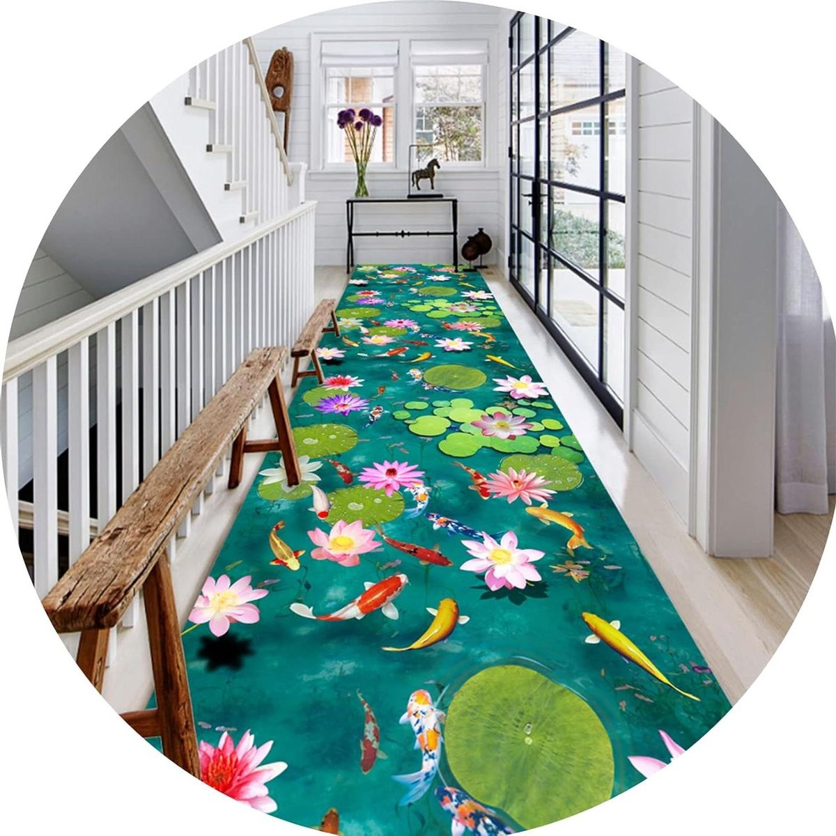 Corridor Runner Hallway Tapijt met 3D Bloemenpatroon Breedte: 50 cm, Lengte: 550 cm