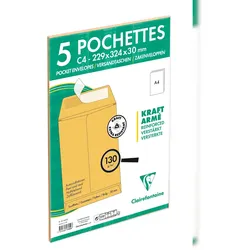 Clairefontaine 50x Dehnb Tasche 229x324x30 Kraft- Kartonbraun 517450C