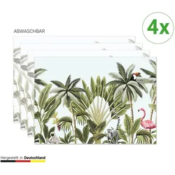 CoverYourDesk, Tischset, Tischset Tropische Palmen mit Flamingo