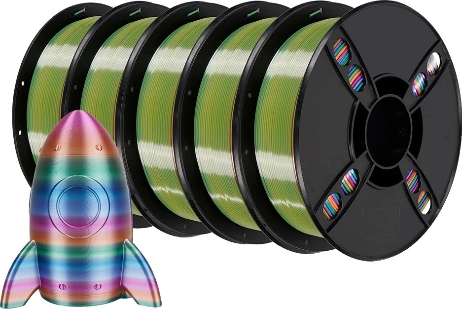 Kingroon Silk-PLA regenboog 3D-printerfilament set met Silk Sugar, Silk Forest en Silk Bonbons, 15 kg