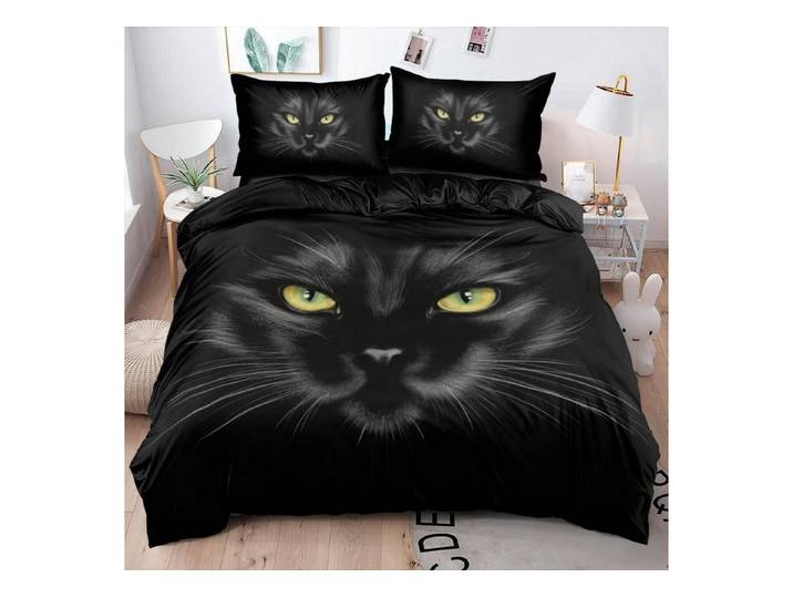 LuxusKollektion Jugendbettwäsche Bettwäsche Katze 3D 200x200 Schwarz Mädchen/Jungen