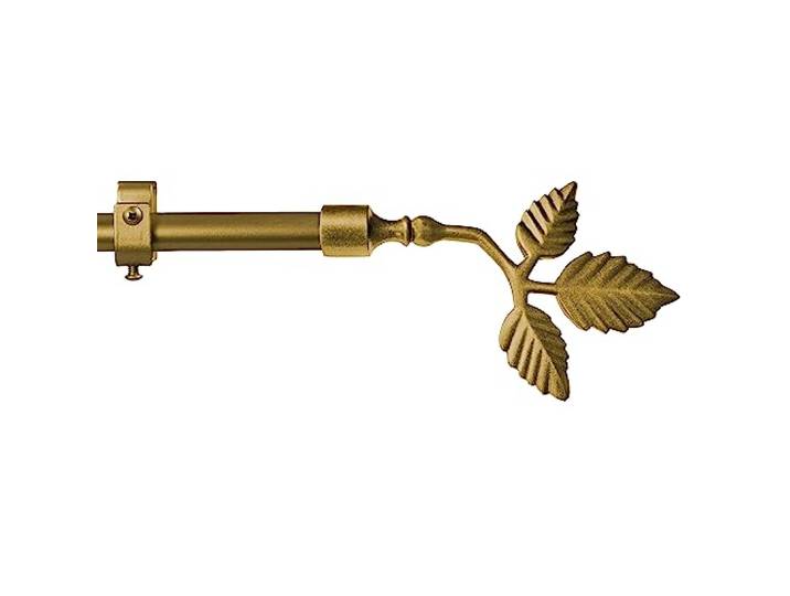 Garesa Gardinenstange Sheet Ø 16mm, 1-läufig, Gold, matt I Stabile Vorhangstange ohne Ringe I Offener Träger mit Endkopf Blatt I Auch für mittelschwere Vorhänge I 110cm