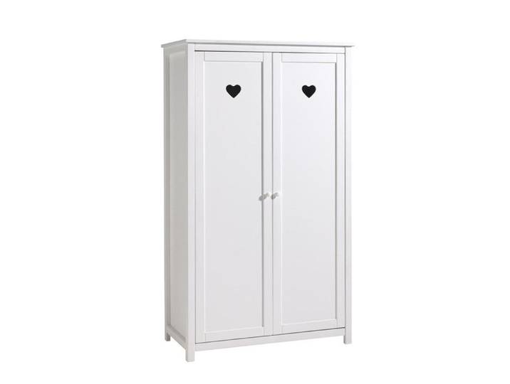 MILADY - Armoire 2 Portes Blanche Motifs Coeurs Ajourés