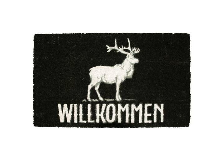 Fussmatte Hirsch/Willkommen, schwarz/weiss, 45 x 75 cm