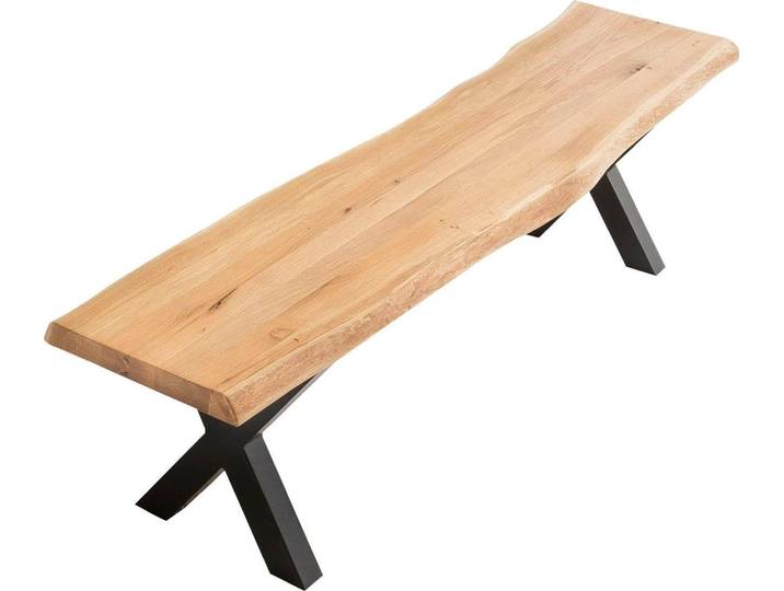 Bank HOME AFFAIRE Tristan , beige (natur, schwarz), B:200cm H:45cm T:38cm, Sitzbänke, Bank, aus Massivholz Eiche