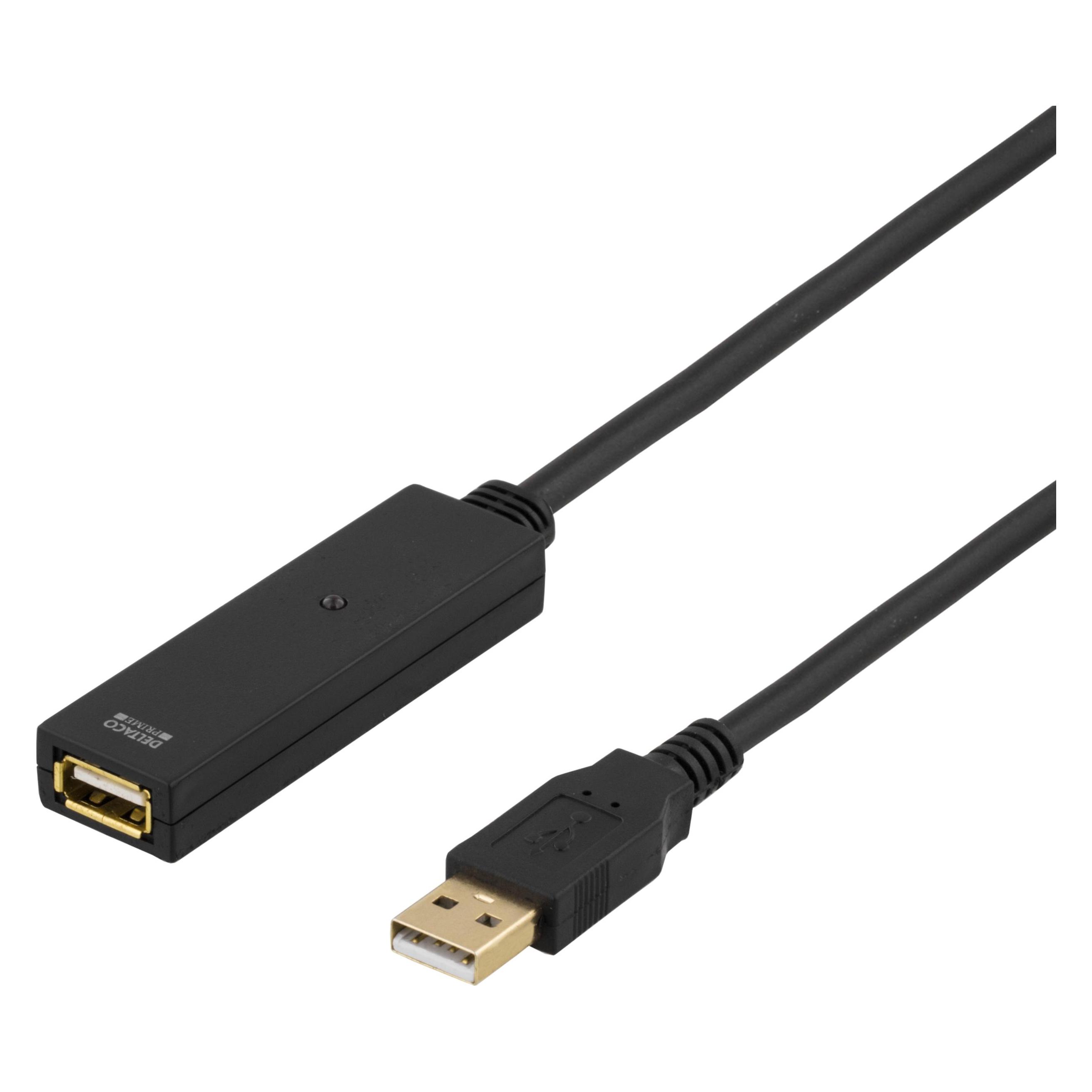 Deltaco Cable USB 2.0 extension, 15.0m, active, black (15 m, USB 2.0) (USB2-EX15M)