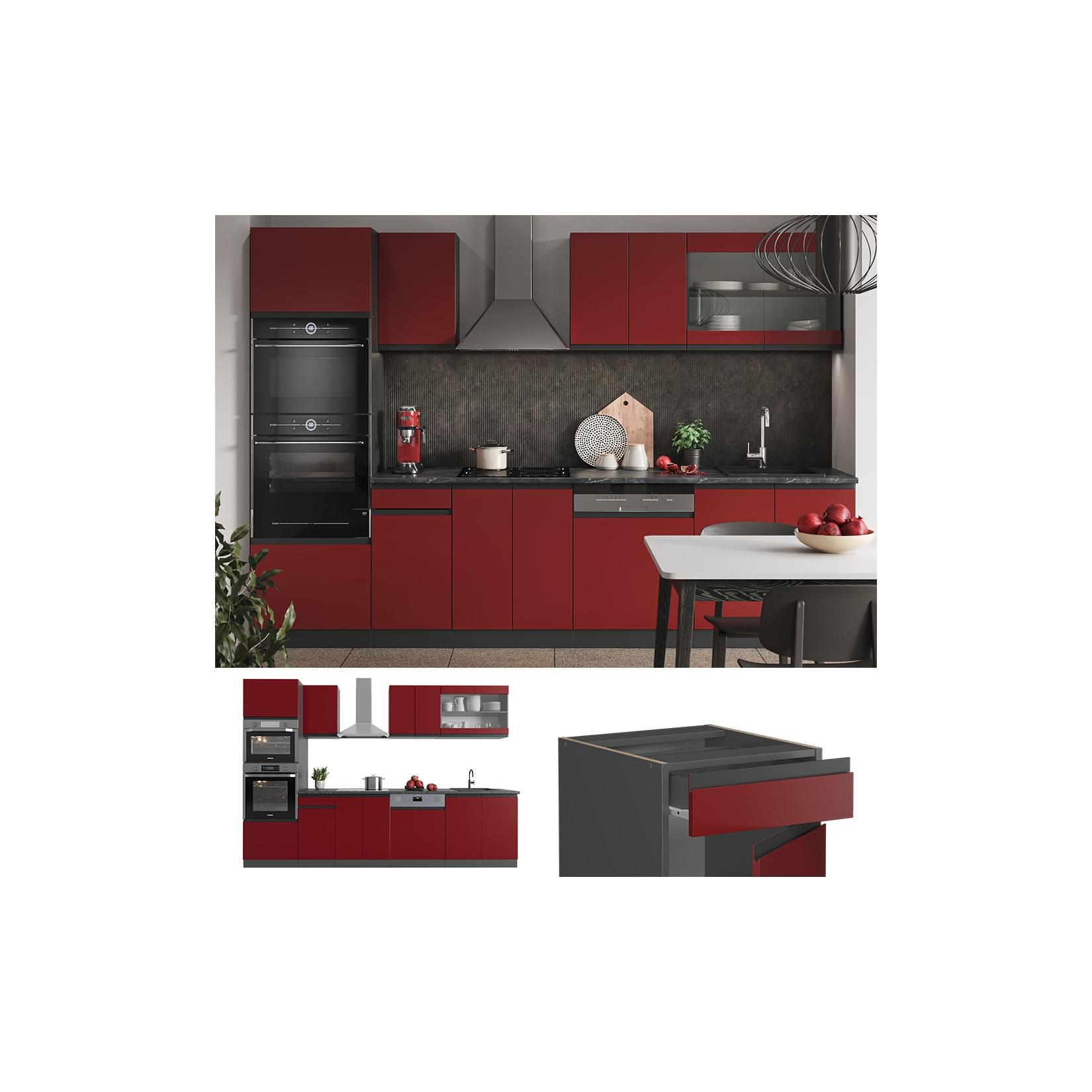 Vicco Küchenzeile Küchenblock Einbauküche R-Line J-Shape Anthrazit Rot 300 cm modern Küchenschränke Küchenmöbel