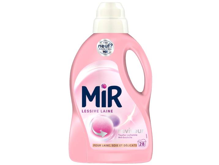 MIR Lessive liquide pour laine, laine et délicats, toucher cachemire, 28 lavages, 1,4 L