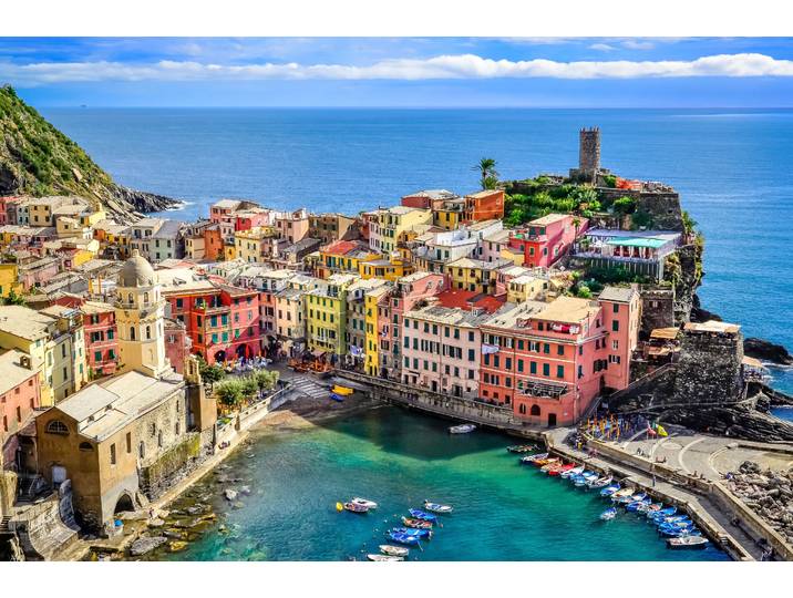 Fototapete PAPERMOON Colorful Village Vernazza, Cinque Terre , bunt, B:3,5m L:2,6m, Vlies, Tapeten, Fototapete