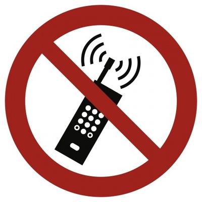 Eingeschaltete Mobiltelefone verboten ISO 7010, Alu, Ø 400 mm