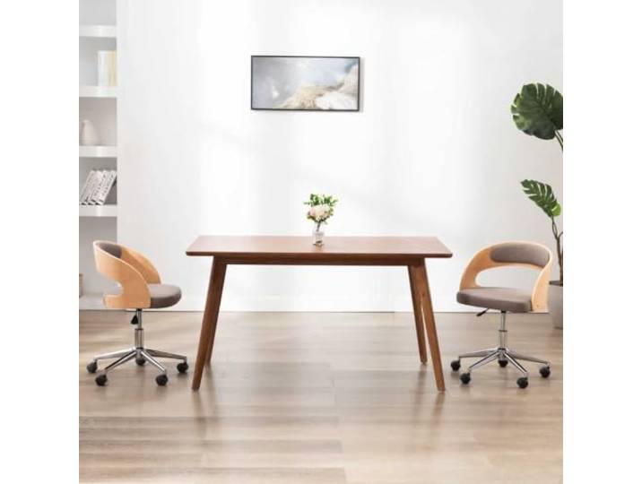 HMDNGOUT Esszimmerstuhl Drehbar Taupe Bugholz und Stoff Kunststoffrollen,leicht beweglich,ergonomische Rückenlehne,maximal 110 kg,weicher Stoffbezug