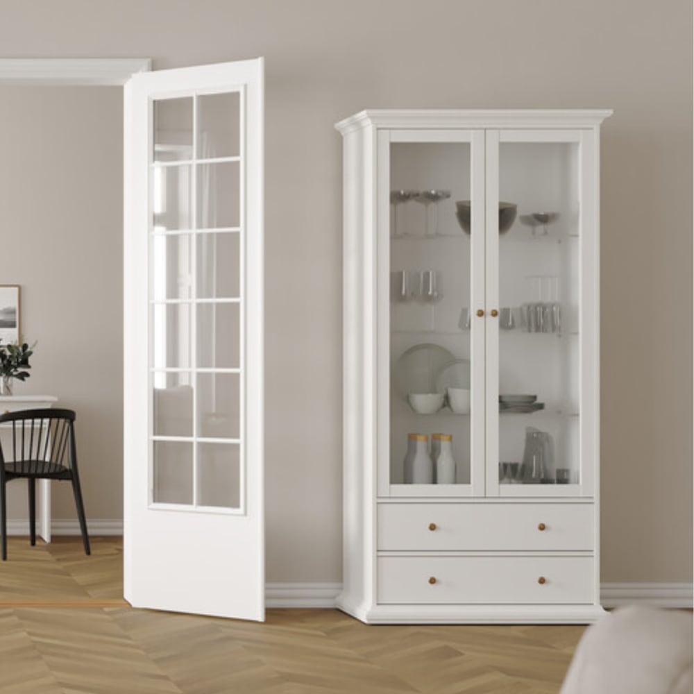 Calicosy Vitrine 2 portes vitrées et 2 tiroirs l96,2 cm - blanc Blanc 96x201x42cm