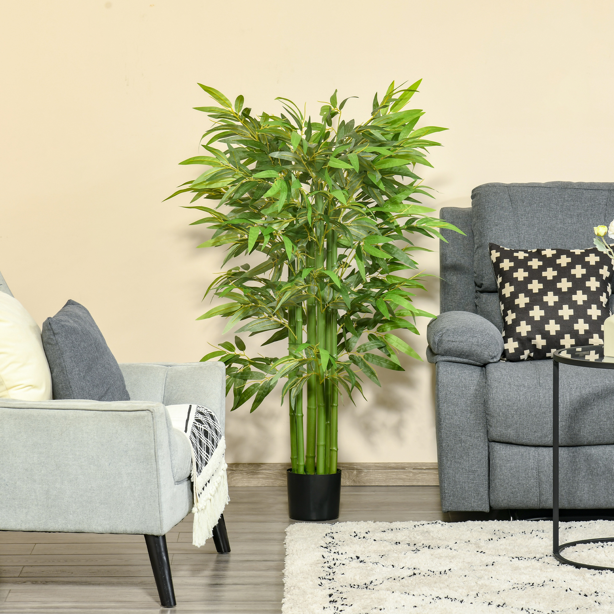 Homcom Pianta Finta Bambù in Vaso 140cm per Interno ed Esterno, Bambù Artificiale e Realistico con 336 Foglie Aosom