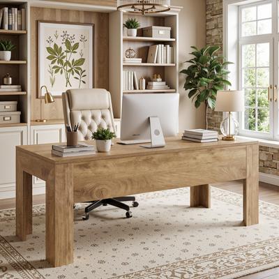 1Easylife 63-Inch Office Desk, Industrial Executive Desk with Large Tabletop, Wooden Computer Desk, Long Workstation for Home Office