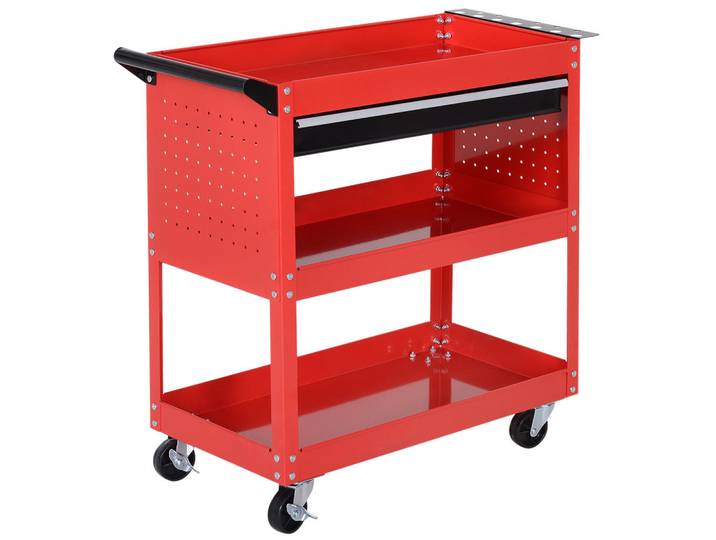 Homcom Werkstatt-Rollwagen, Werkzeugwagen, Rot, Mehrfarbig, Metall, 35x76x82 cm, Freizeit & Co, Haus & Garten