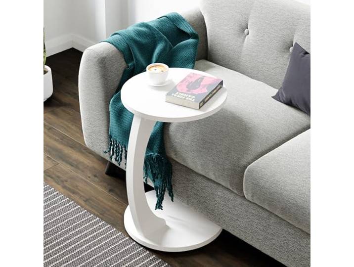 [en.casa] Bijzettafel Holeby wit verrijdbaar C-vormig design 56x38 cm spaanplaat