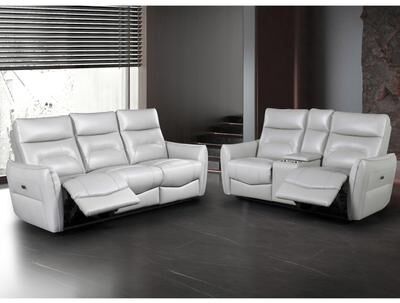 Furniture of America Gemono Modern 2-Piece Power Recline Leather Match Sofa and Loveseat Set
