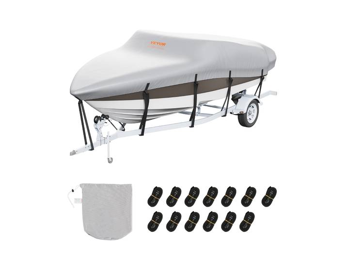 Bâche de bateau VEVOR Bâche de bateau\, 518-579 cm Bâche pour bateau pneumatique 600D tissu Oxford Bâche de bateau avec sac de rangement 435 x 300 mm\, Bâche de bateau de pêche Gris