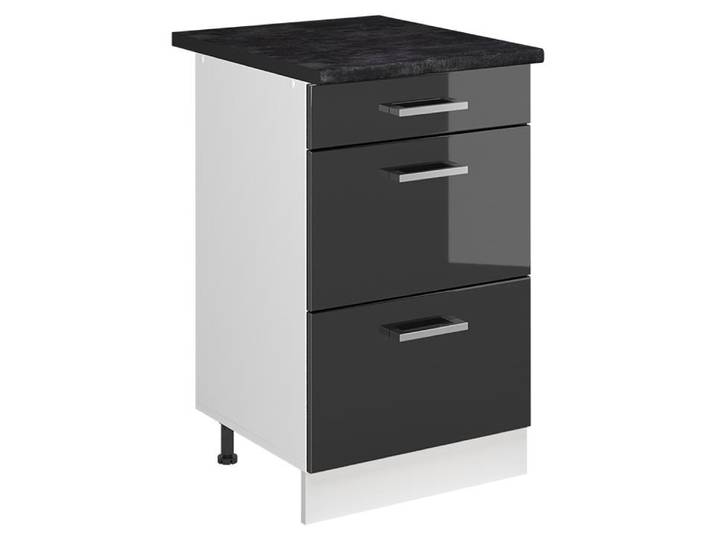 Küchenunterschrank Vicco R-Line Anthrazit Hochglanz/Weiß 50 cm Arbeitsplatte Anthrazit, Model 69659