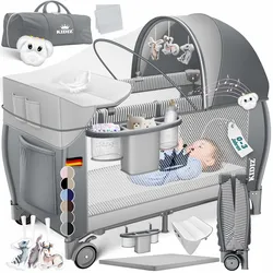 KIDIZ® Babybett Reisebett Kinderreisebett Faltbar mit Matratze 120x60, Seiteneingang, Wickelauflage, Mosktionetz, Spielbogen & Tragetasche Baby Beistellbett Kinderbett ab Geburt bis 15 kg