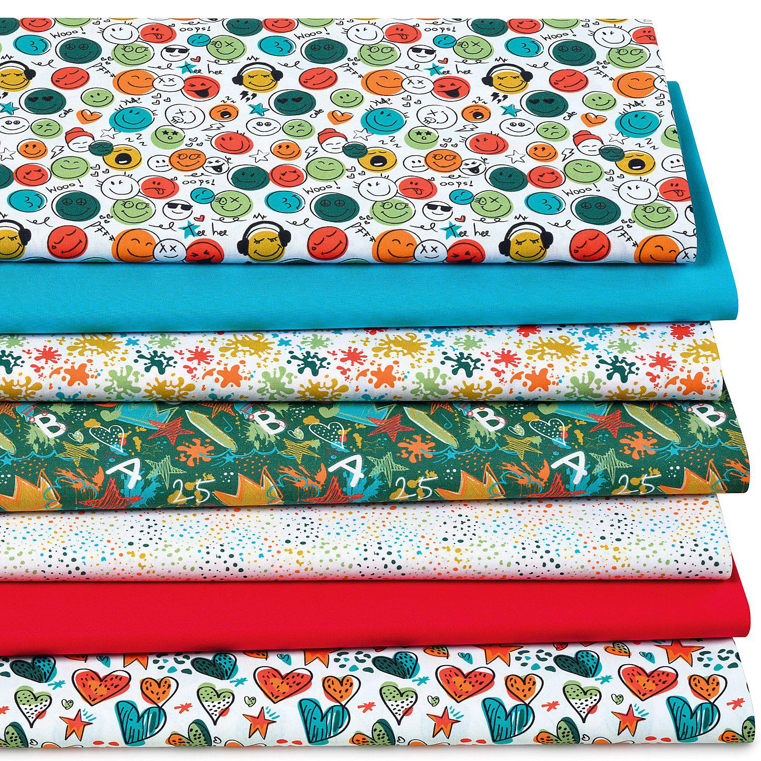 Patchwork- und Quiltpaket Digitaldruck „Happy time“, weiß-color
