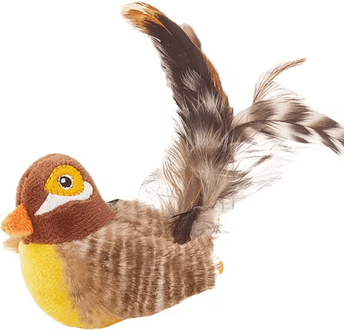 Inspire Picks ChirpyPaws Interactive Sound Bird Cat Toy With Feather Teaser brown Bird 1pcs