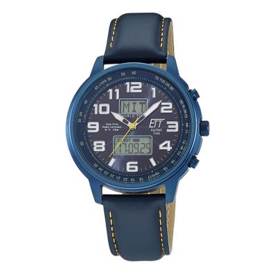 Funkchronograph ETT "Hunter", blau (blau, blau, blau), Armbanduhren, Herren, blau, Armbanduhr, Solar, Herrenuhr, Lederarmband, analog, digital