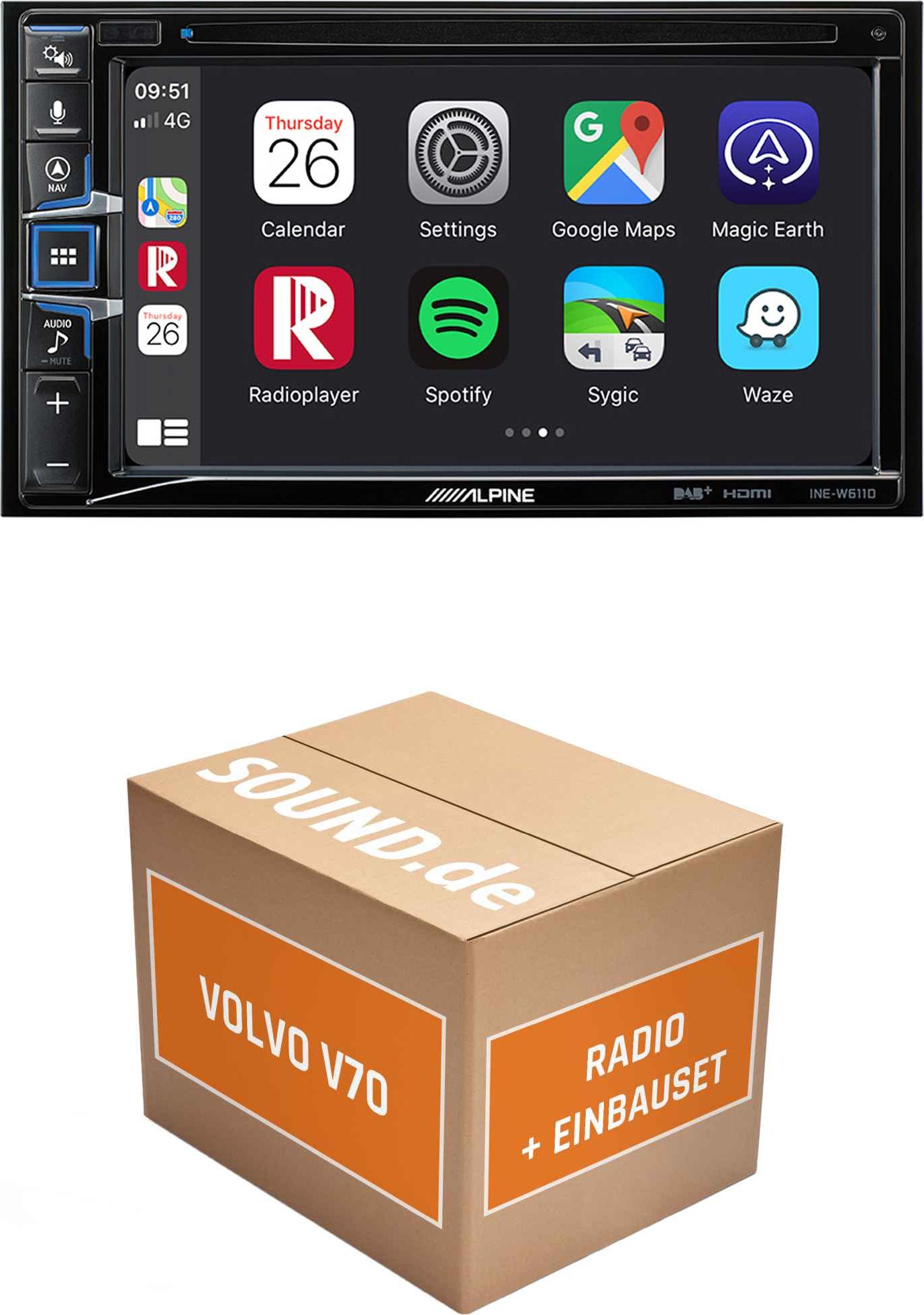 Autoradio Einbaupaket Alpine INE-W611D passend für Volvo V70 1. Generation | Navigationssystem CD-/DVD-Laufwerk