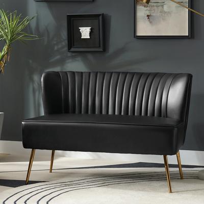 "HULALA HOME Delicia 47"" Modern Faux Leather TUfted Wingback Loveseat with Metal Legs"