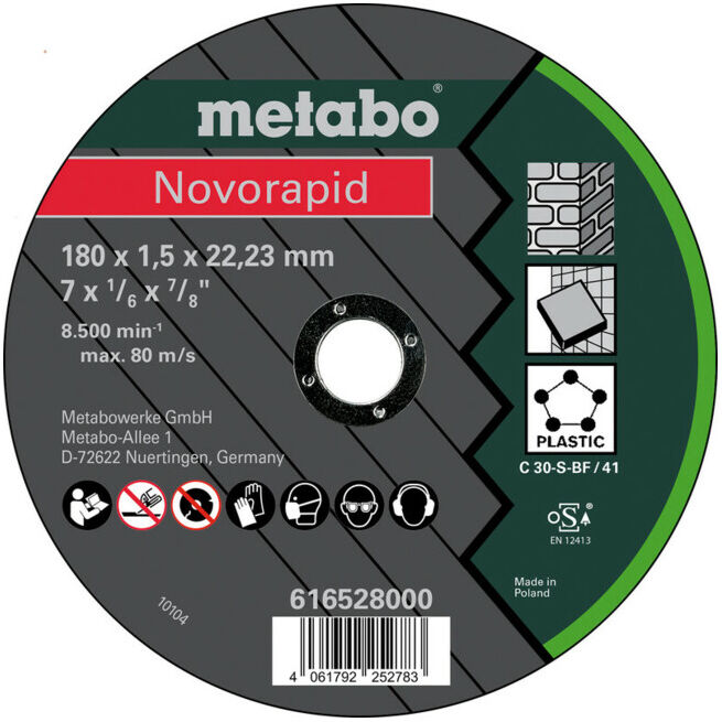 Meule de tronçonnage universelle Metabo Metabo Novorapid 180x1,5x22,2, modèle droit (616528000)