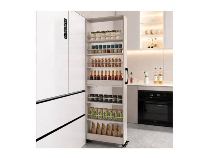 MJJRWF Schmaler Rollbarer Ausziehbarer Küchenregal Platzsparender Schrank für Engstellen, Stabile Konstruktion, Leichtgängige Rollen(Style 2,15x55x184cm)