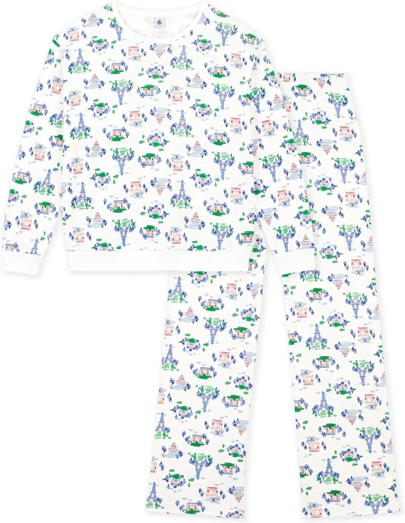 Petit Bateau Pyjama Tour Eiffel Coton Bio Blanc XS
