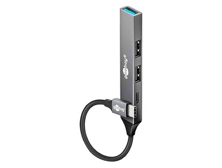 goobay 4-Port USB 3.2 Hub Slim/USB meervoudige stekker, USB-verdeler, USB Hub/Slanke USB-C naar 3X USB-A en 1x USB-C Multiport Adapter USB 3.0 Hub / 5 Gbits USB Splitter / 74459
