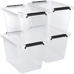 astor24 Aufbewahrungsbox mit Deckel 4er Set 19 Liter Kunststoffbox Stapelbox Lagerbox Regalbox