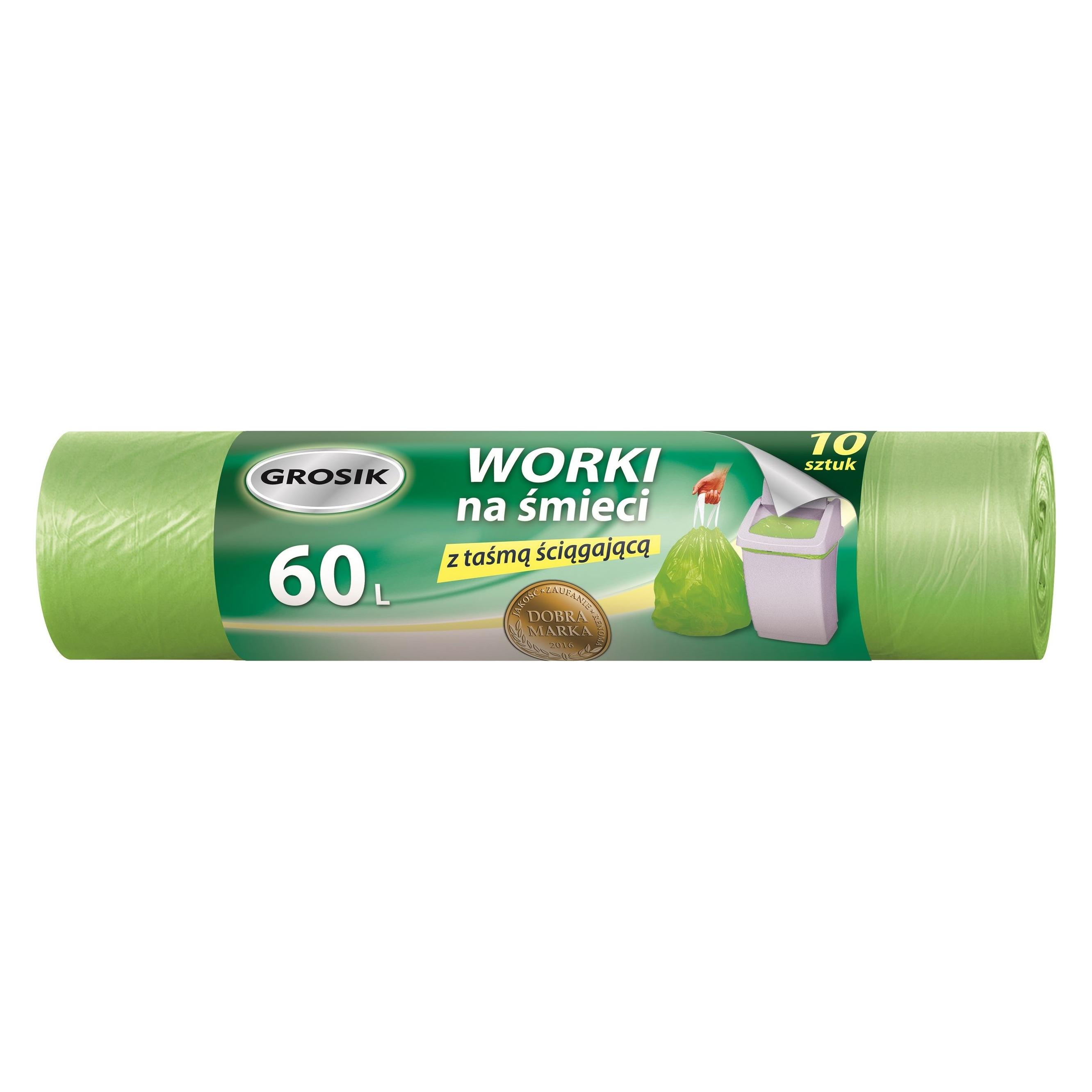JAN Niezbędny Sarantis Grosik Worki na śmieci z taśmą 60L 1op-10szt (10x, 60 l) (5900536224992)