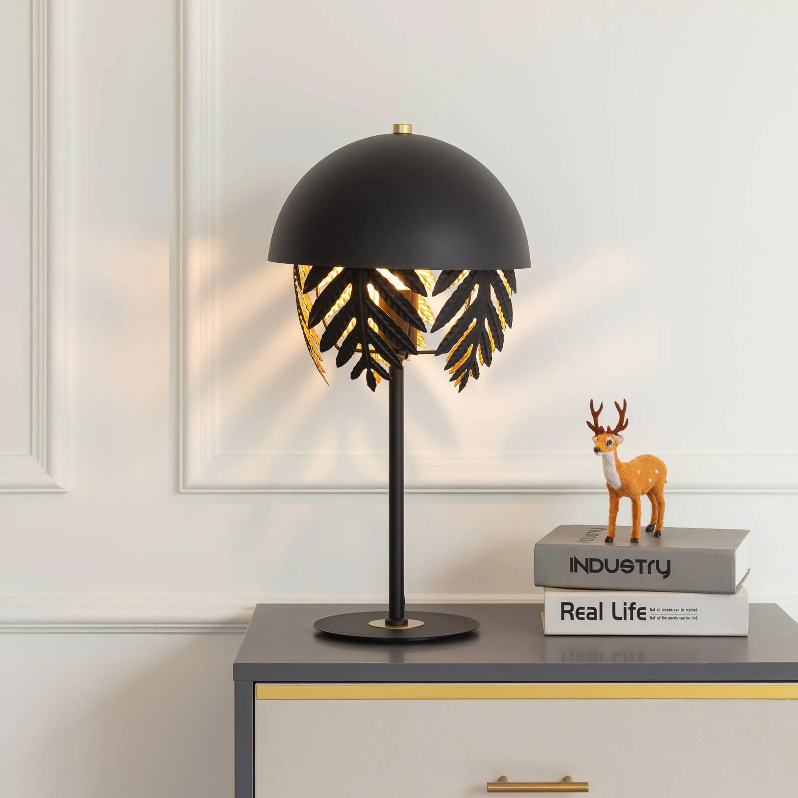 Lucande Design Tafellamp met Koepel, Metaal, Zwart of Goud/Messing