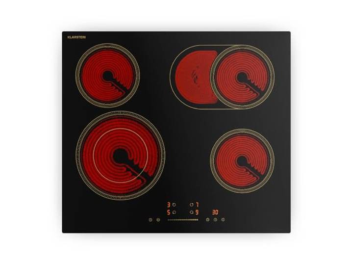 Klarstein Victoria Plaque Vitrocéramique 60 cm - 4 Zones\, 6600 W\, Design Rétro\, Curseur Tactile\, Minuterie\, Sécurité Enfants\, Indicateur Chaleur Résiduelle\, Table de Cuisson Vitrocéramique