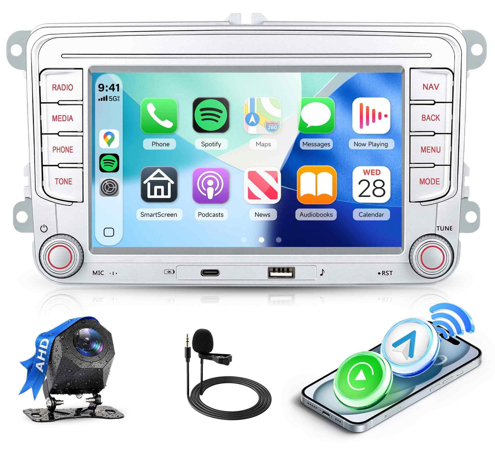 Selius Autoradio voor Volkswagen Beetle met Draadloos CarPlay en Android Auto